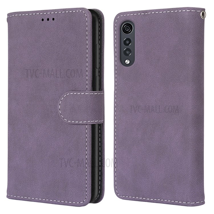 Retro Matte Leather Material with 3 Card Slots Shell for LG Velvet - Purple-2