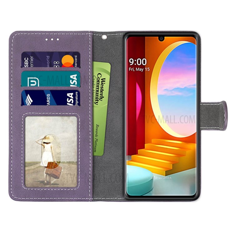 Retro Matte Leather Material with 3 Card Slots Shell for LG Velvet - Purple-3