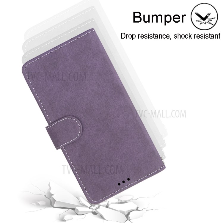 Retro Matte Leather Material with 3 Card Slots Shell for LG Velvet - Purple-4