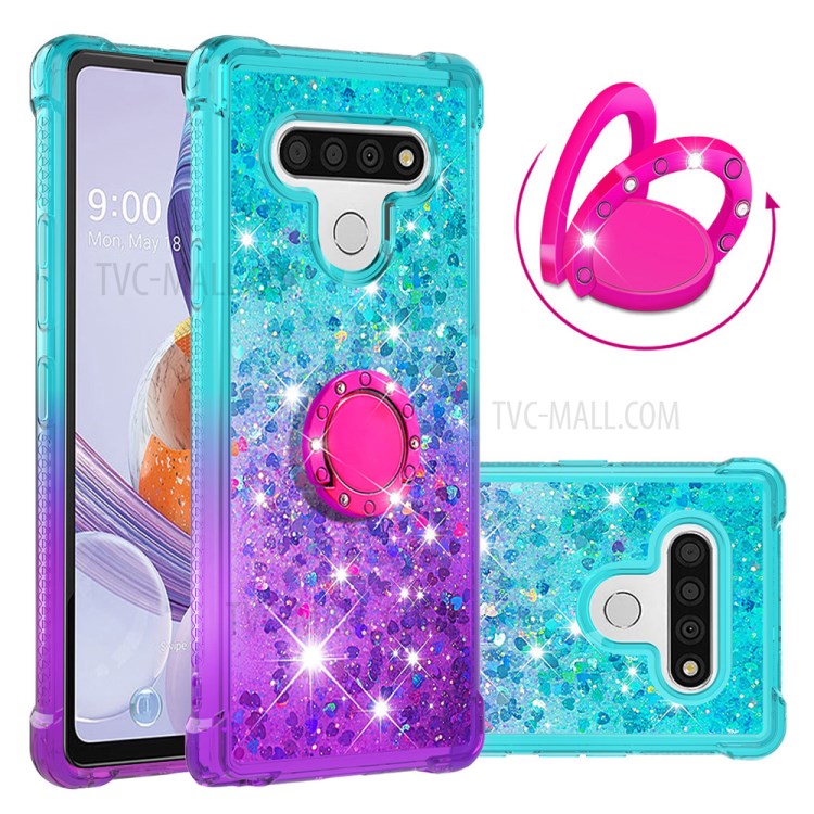 Kickstand Quicksand TPU Case for LG Stylo 6 Protector Gradient Shockproof Shell - Cyan / Purple-1