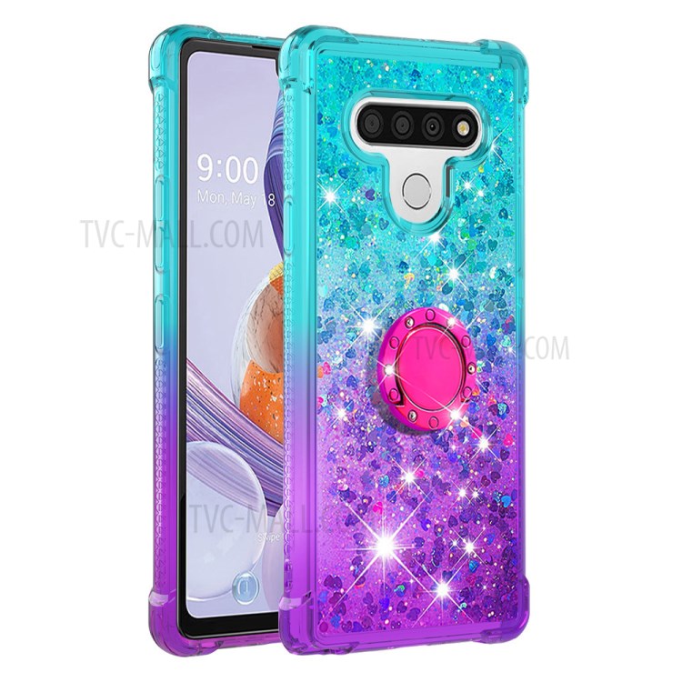 Kickstand Quicksand TPU Case for LG Stylo 6 Protector Gradient Shockproof Shell - Cyan / Purple-3