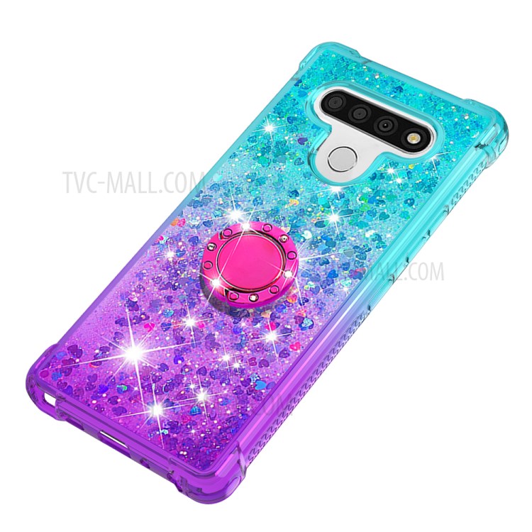 Kickstand Quicksand TPU Case for LG Stylo 6 Protector Gradient Shockproof Shell - Cyan / Purple-6