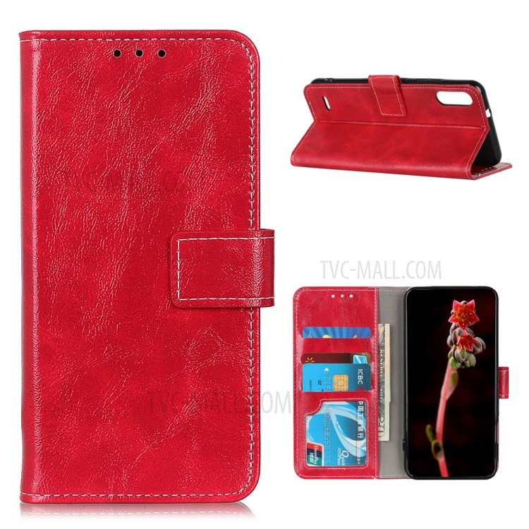 Crazy Horse Texture Wallet Stand Leather Phone Cover for LG K22 - Red-1