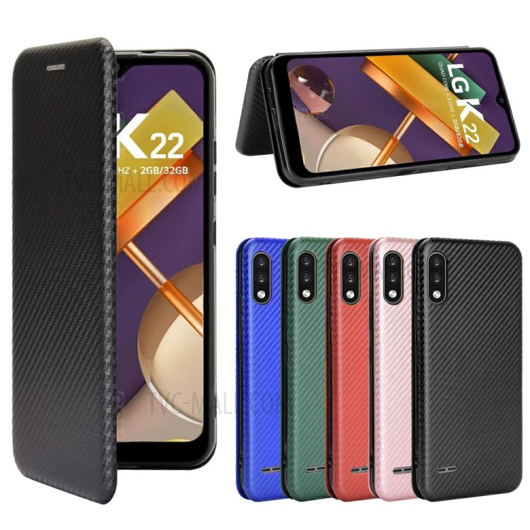 Carbon Fiber Skin Leather Auto-absorbed Phone Cover for LG K22 - Black-13