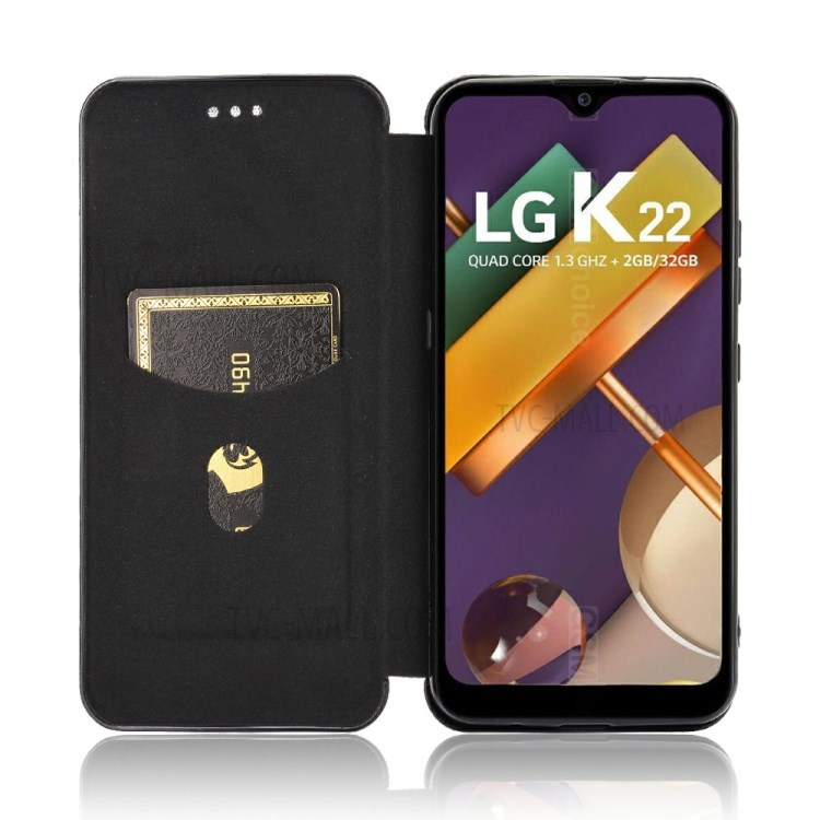 Carbon Fiber Skin Leather Auto-absorbed Phone Cover for LG K22 - Black-4