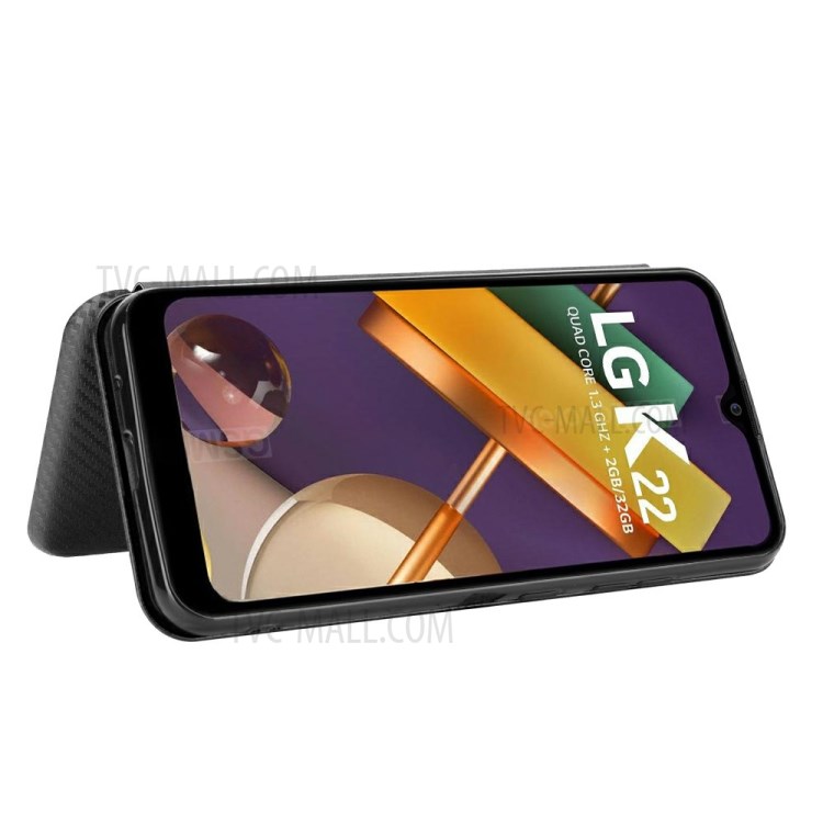 Carbon Fiber Skin Leather Auto-absorbed Phone Cover for LG K22 - Black-5
