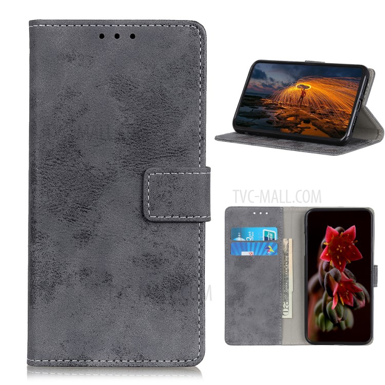 Vintage Style Wallet Stand Leather Phone Case for LG K22 - Grey-1