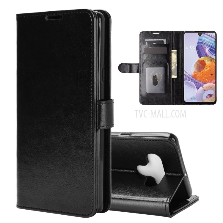 Pazzo Guscio Protettivo Cavallo In Pelle Pelle Con Porta Carte E Tasca Denaro Contante Per LG Stylo 6 - Nero-1