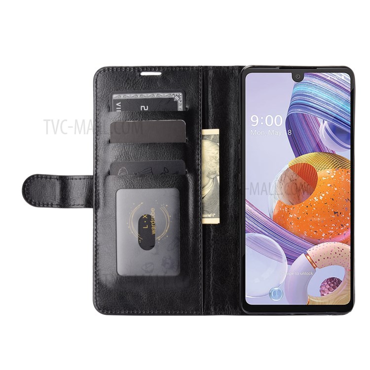 Pazzo Guscio Protettivo Cavallo In Pelle Pelle Con Porta Carte E Tasca Denaro Contante Per LG Stylo 6 - Nero-5