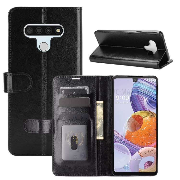 Pazzo Guscio Protettivo Cavallo In Pelle Pelle Con Porta Carte E Tasca Denaro Contante Per LG Stylo 6 - Nero-8