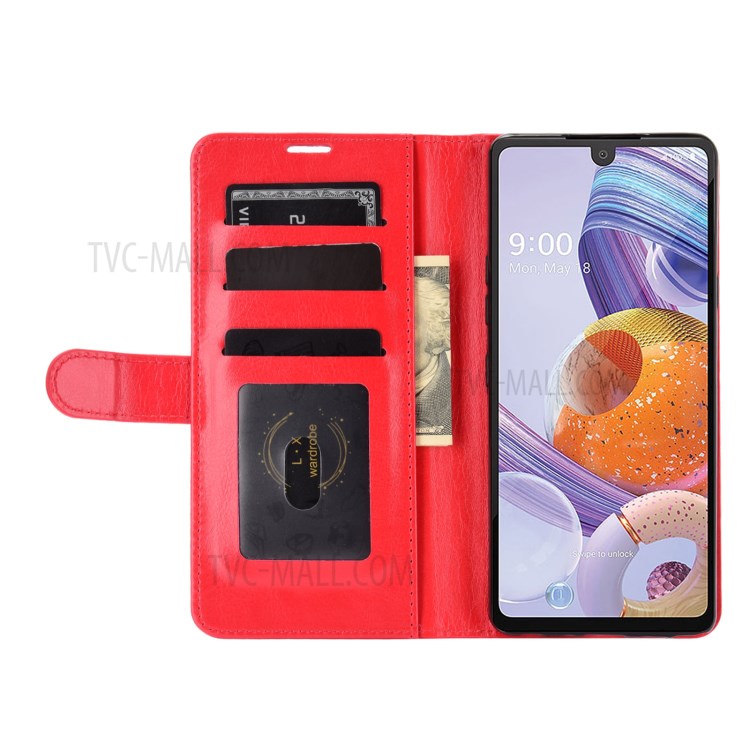 Crazy Horse Skin Leather Protective Shell with Card Slots and Cash Pocket for LG Stylo 6 - Red-5