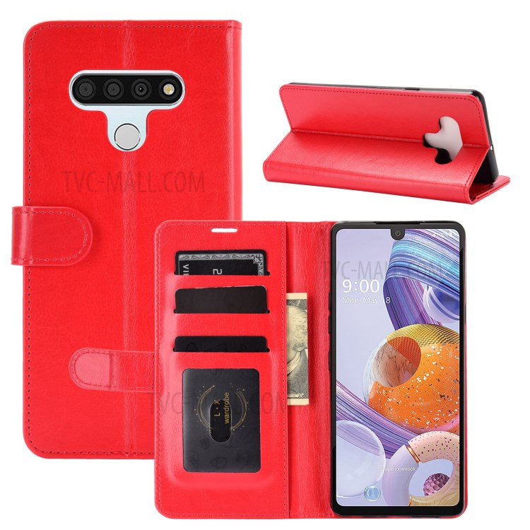 Crazy Horse Skin Leather Protective Shell with Card Slots and Cash Pocket for LG Stylo 6 - Red-8