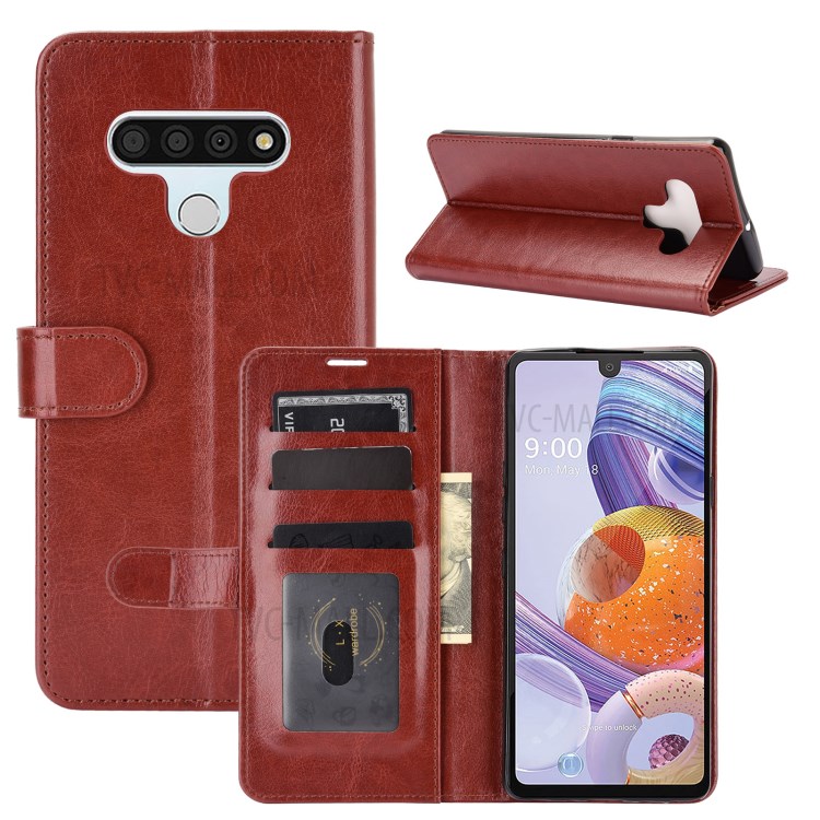 Crazy Horse Skin Leather Protective Shell with Card Slots and Cash Pocket for LG Stylo 6 - Brown-8