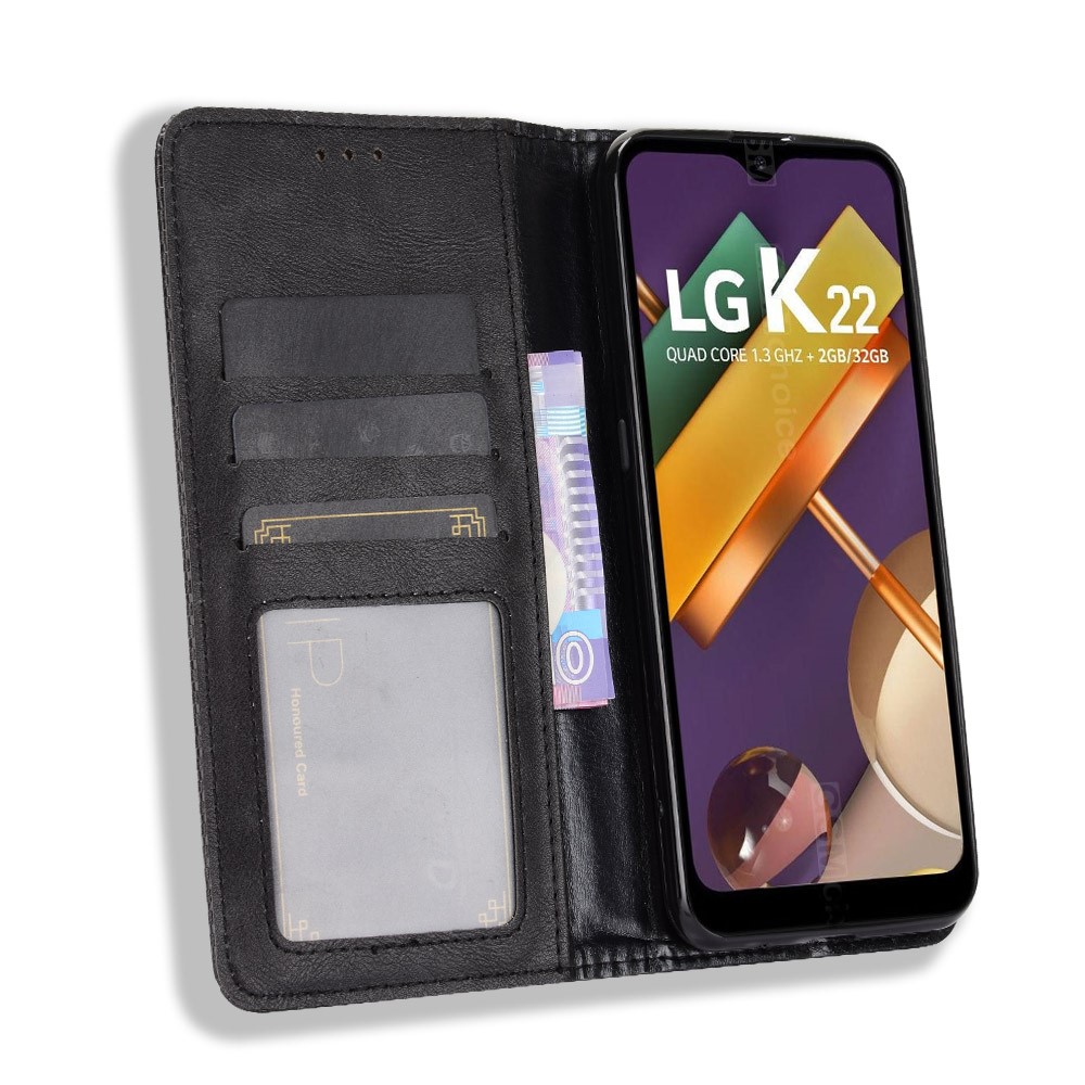 Magnetic Vintage Style Phone Case for LG K22 Wallet Stand Leather Cover - Black-4