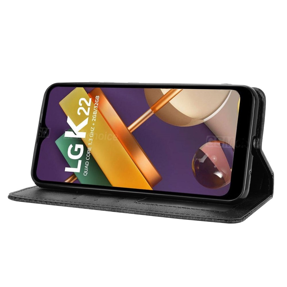 Magnetic Vintage Style Phone Case for LG K22 Wallet Stand Leather Cover - Black-5