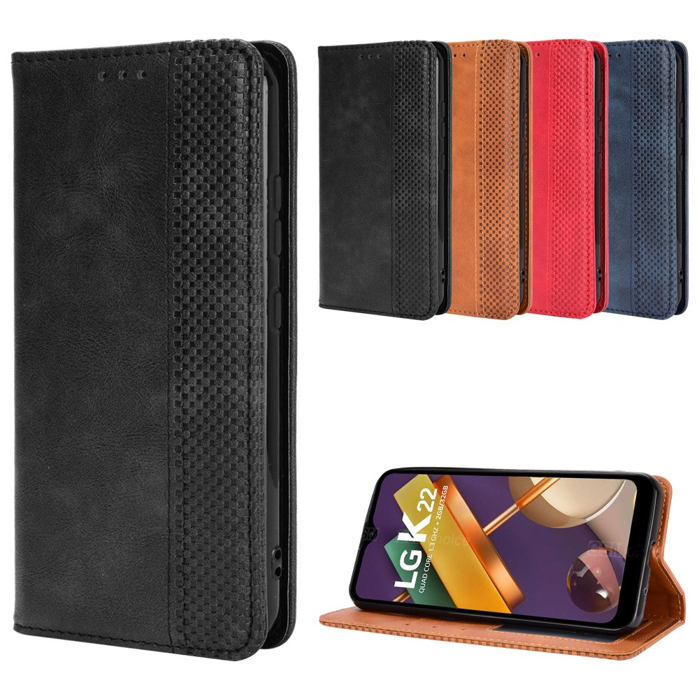 Magnetic Vintage Style Phone Case for LG K22 Wallet Stand Leather Cover - Black-9