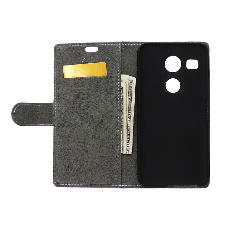 Faux Sheep Skin Leather Phone Case Stand Cover for LG Nexus 5X - Black-3