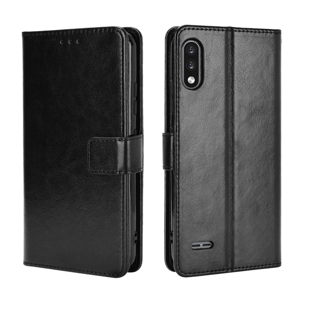 Crazy Horse Texture Protector Wallet Stand Leder Cover Hülle Für LG K22 - Schwarz