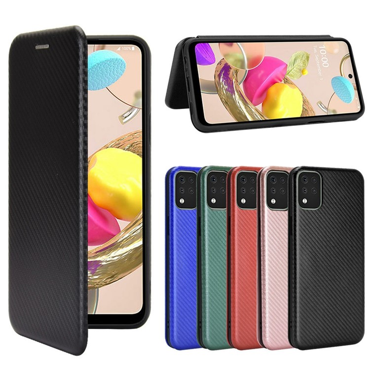 Auto-absorbed Carbon Fiber Leather Case with Card Holder for LG K42 - Black-9