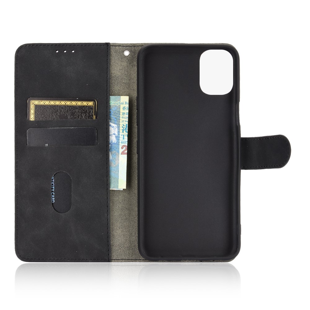 Skin-Touch-Feeling Folio Flip Leather Wallet Stand Phone Case for LG K42 - Black-2