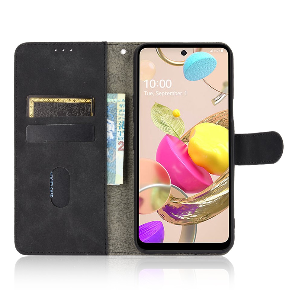 Skin-Touch-Feeling Folio Flip Leather Wallet Stand Phone Case for LG K42 - Black-3