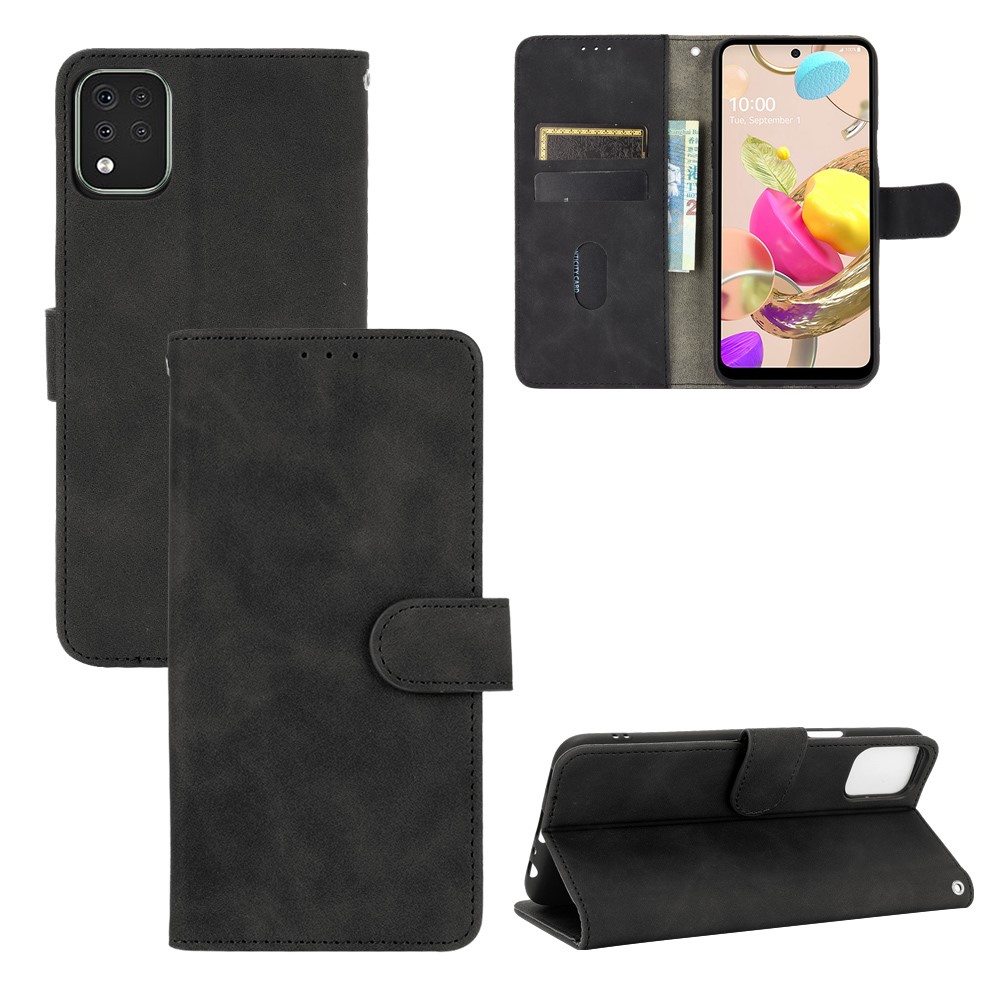 Skin-Touch-Feeling Folio Flip Leather Wallet Stand Phone Case for LG K42 - Black-7