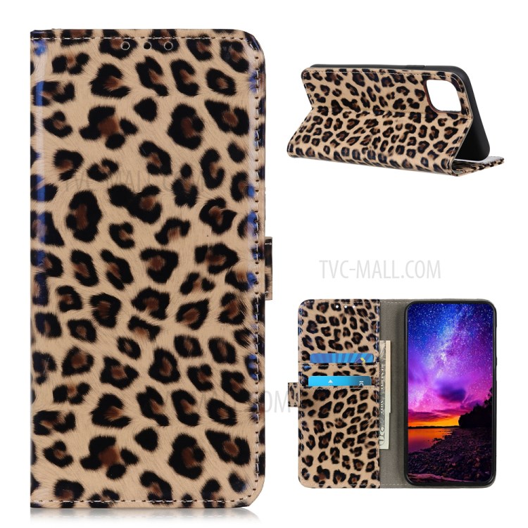 Leopard Pattern Glossy Wallet Leather Stand Phone Cover for LG K42-1