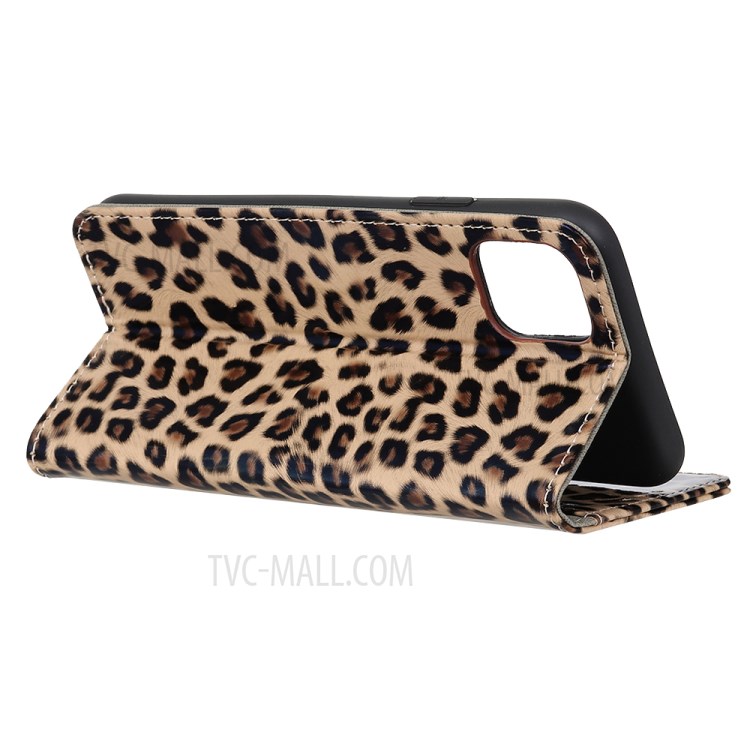 Leopard Pattern Glossy Wallet Leather Stand Phone Cover for LG K42-4