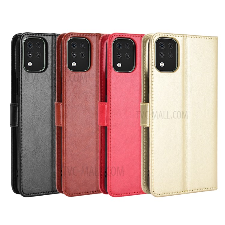 Crazy Horse Wallet Stand Leather Shell with Strap for LG K42 - Black-11
