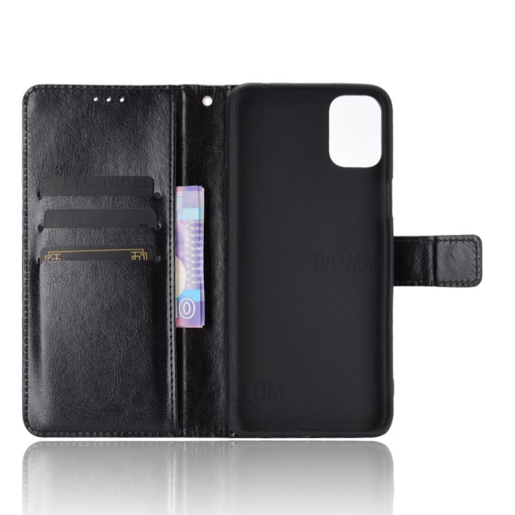 Crazy Horse Wallet Stand Leather Shell with Strap for LG K42 - Black-3