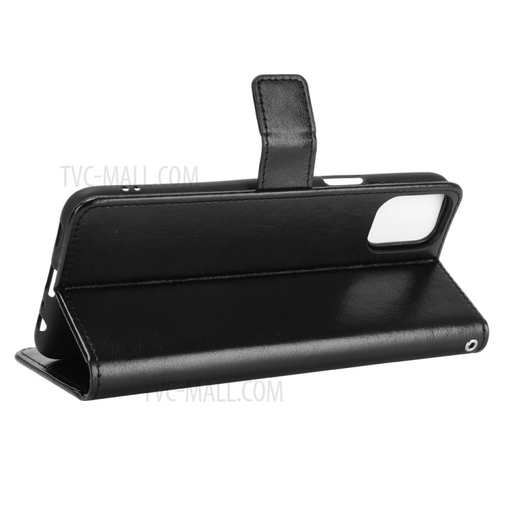 Crazy Horse Wallet Stand Leather Shell with Strap for LG K42 - Black-5