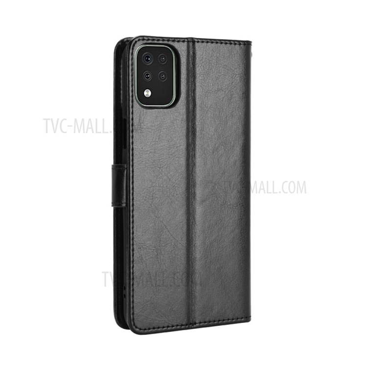 Crazy Horse Wallet Stand Leather Shell with Strap for LG K42 - Black-6