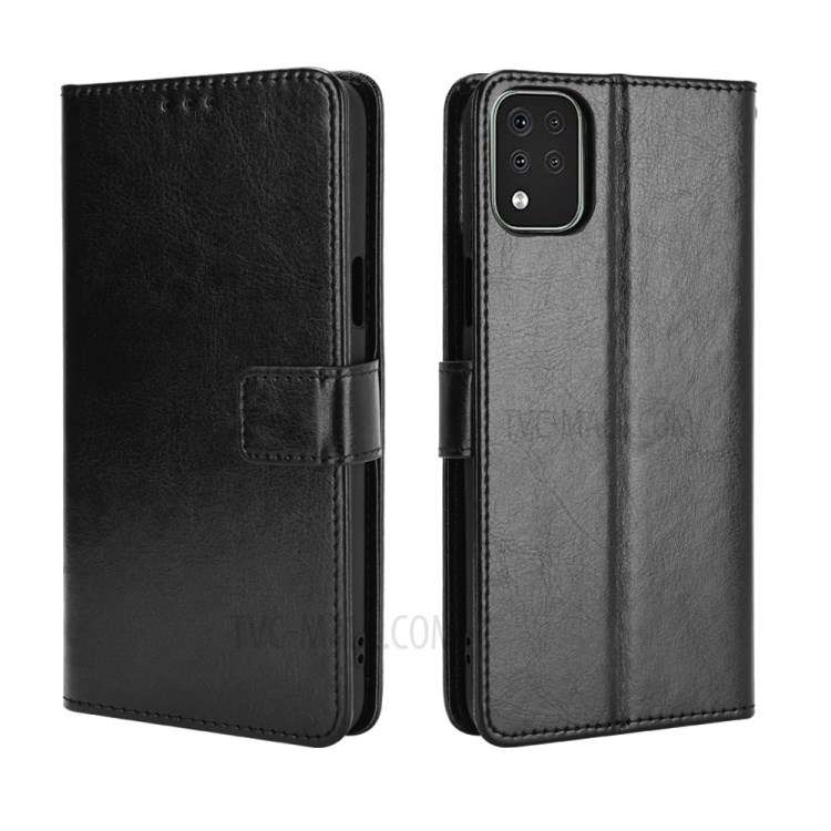Crazy Horse Wallet Stand Leather Shell with Strap for LG K42 - Black-7