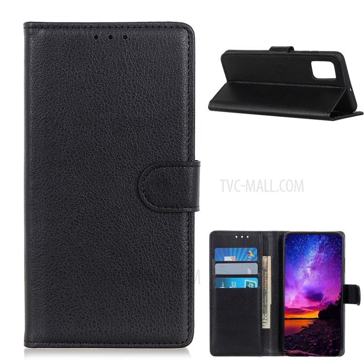 Classic Litchi Texture Cell Phone Leather Wallet Case for LG K52 / LG K62 / LG Q52 - Black-1