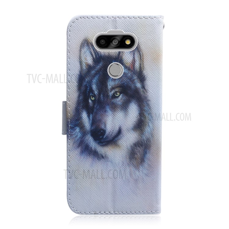 Pattern Printing Leather Stand Flip Case with Strap for LG K31/Aristo 5 - Wolf-3