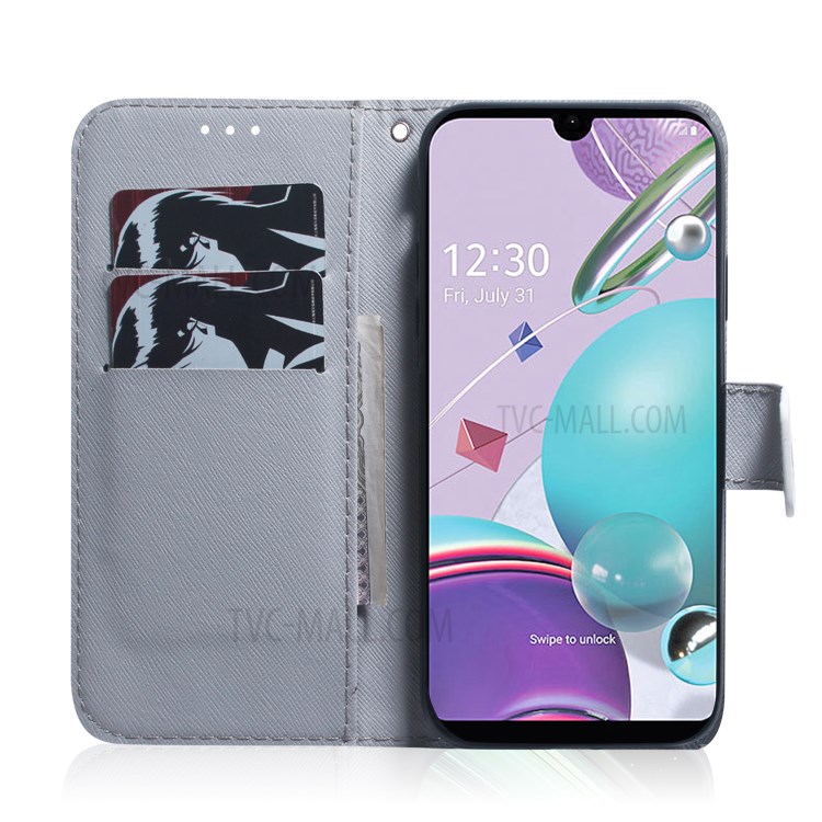 Pattern Printing Leather Stand Flip Case with Strap for LG K31/Aristo 5 - Wolf-8