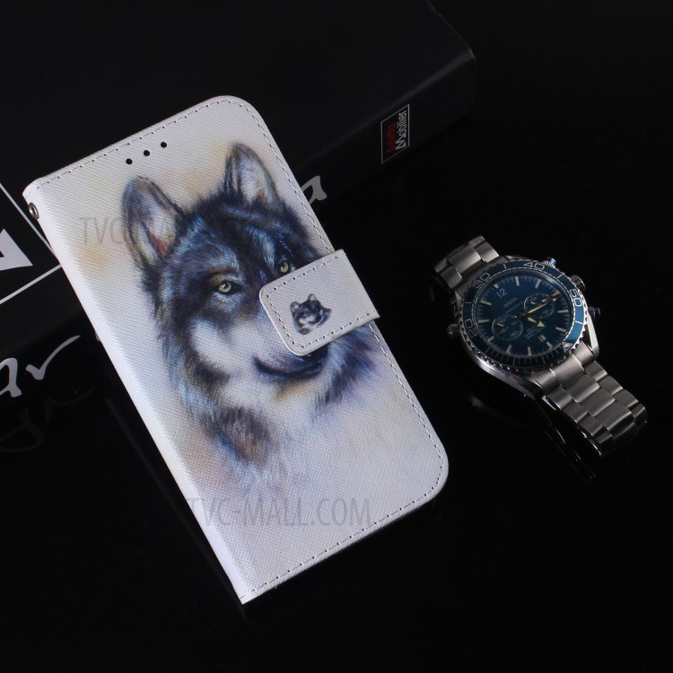 Pattern Printing Leather Stand Flip Case with Strap for LG K31/Aristo 5 - Wolf-9