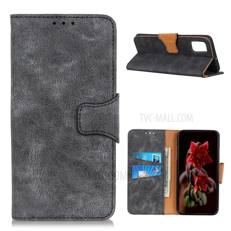 Vintage Style Split Leather Wallet Case for LG K52/K62/Q52 - Black-1