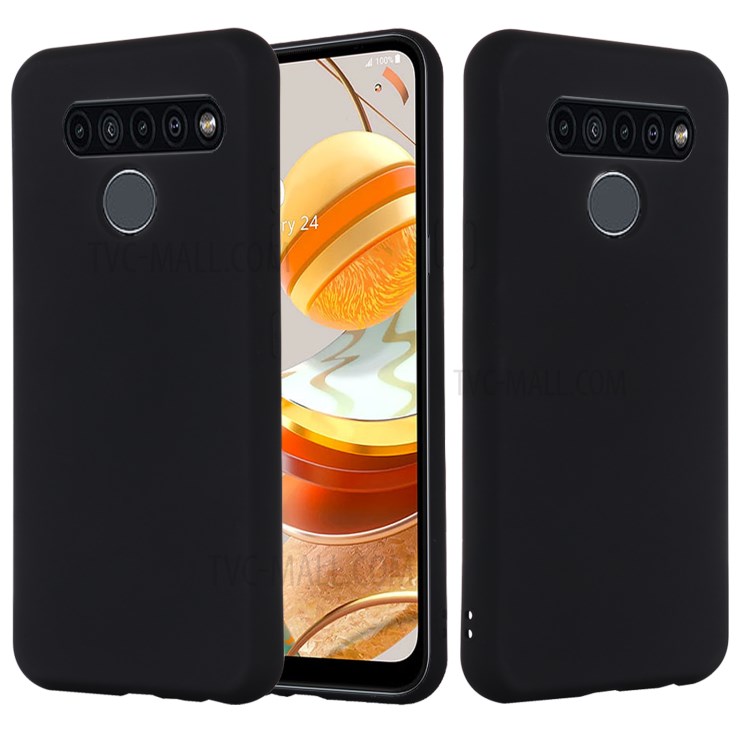 Plain Shock Absorption Liquid Silicone Phone Protective Case with Strap for LG K61 - Black-2