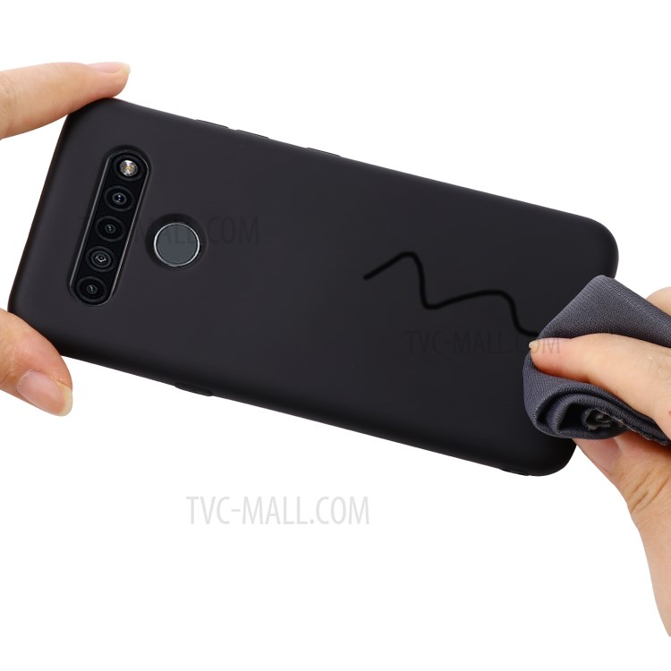 Plain Shock Absorption Liquid Silicone Phone Protective Case with Strap for LG K61 - Black-5