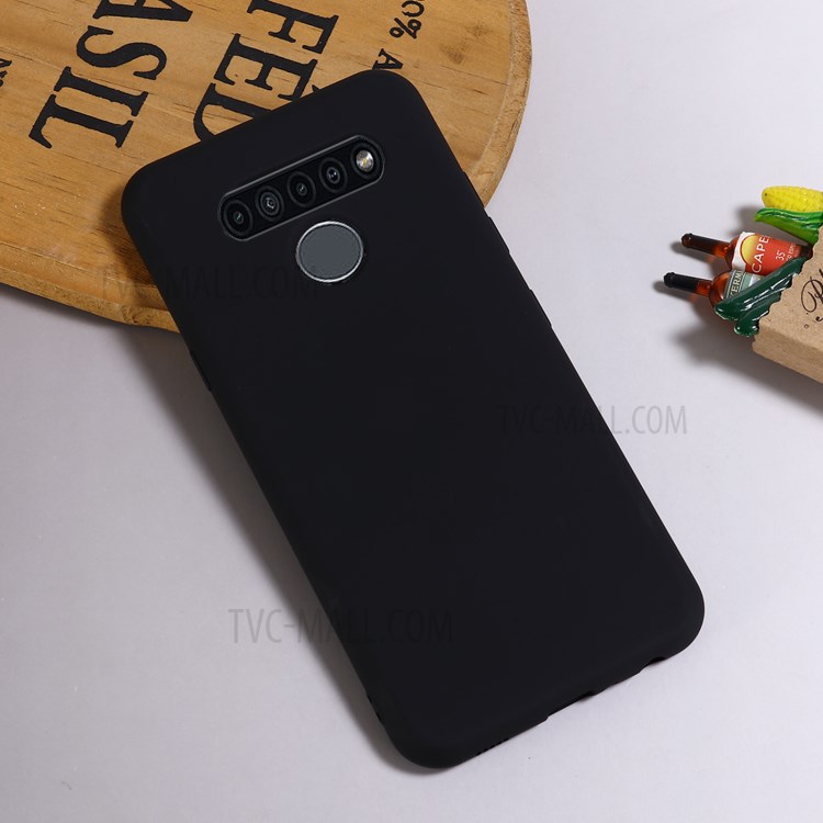 Plain Shock Absorption Liquid Silicone Phone Protective Case with Strap for LG K61 - Black-6