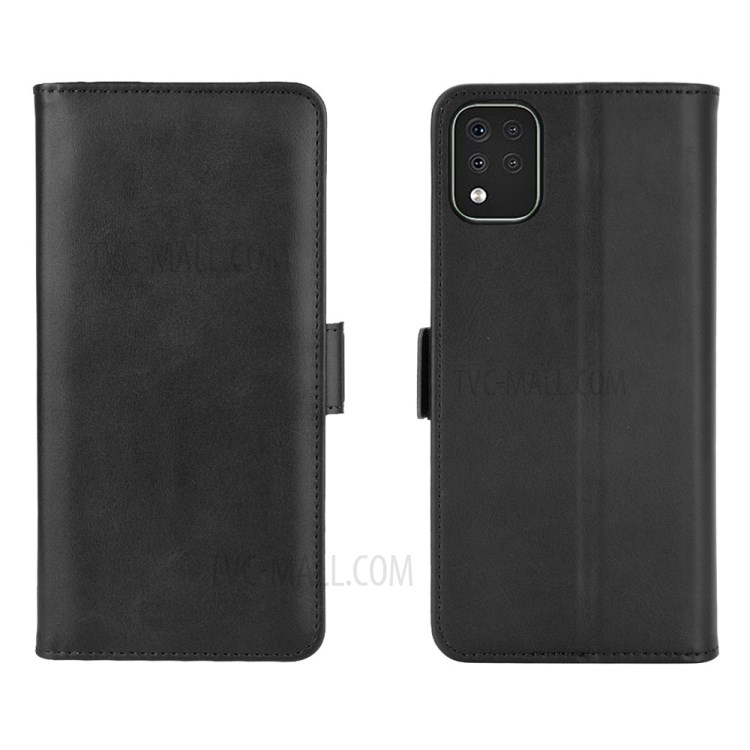 Double Magnetic Buckle Folio Flip Leather Phone Protective Case for LG K42 - Black-2