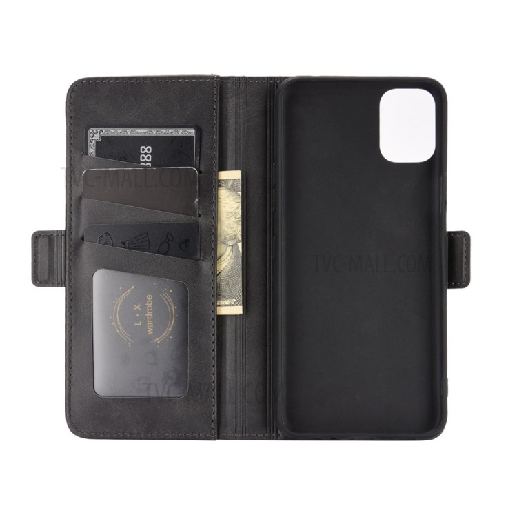 Double Magnetic Buckle Folio Flip Leather Phone Protective Case for LG K42 - Black-3