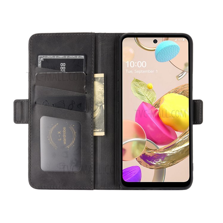Double Magnetic Buckle Folio Flip Leather Phone Protective Case for LG K42 - Black-4