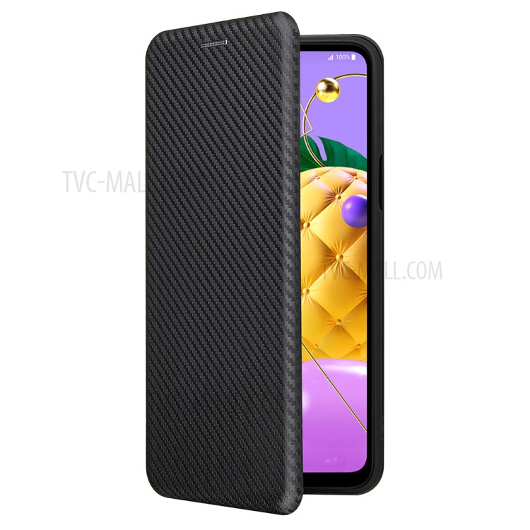 Carbon Fiber Leather Card Holder Auto-absorbed Cover Case for LG K52/K62/Q52 - Black-10