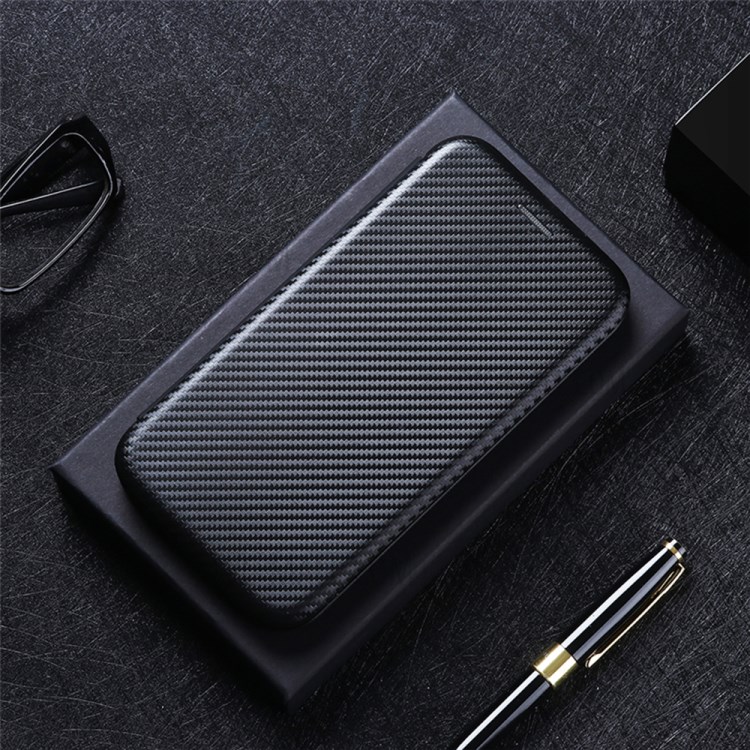 Carbon Fiber Leather Card Holder Auto-absorbed Cover Case for LG K52/K62/Q52 - Black-16