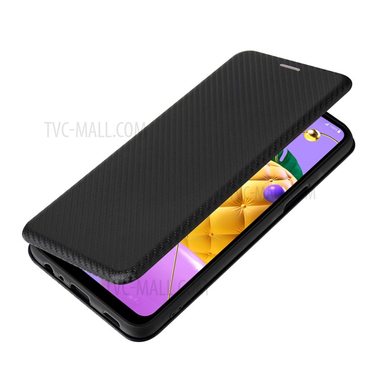 Carbon Fiber Leather Card Holder Auto-absorbed Cover Case for LG K52/K62/Q52 - Black-3