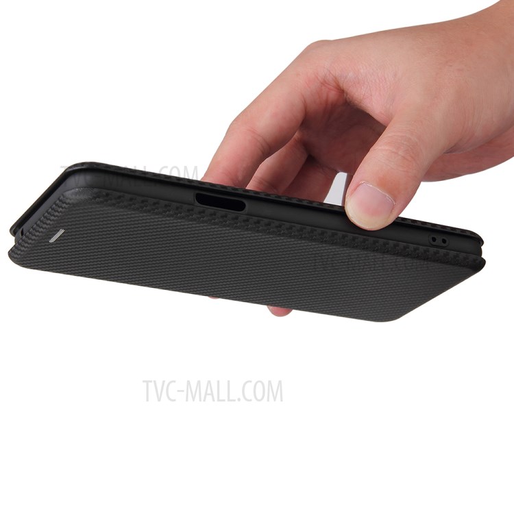 Carbon Fiber Leather Card Holder Auto-absorbed Cover Case for LG K52/K62/Q52 - Black-4