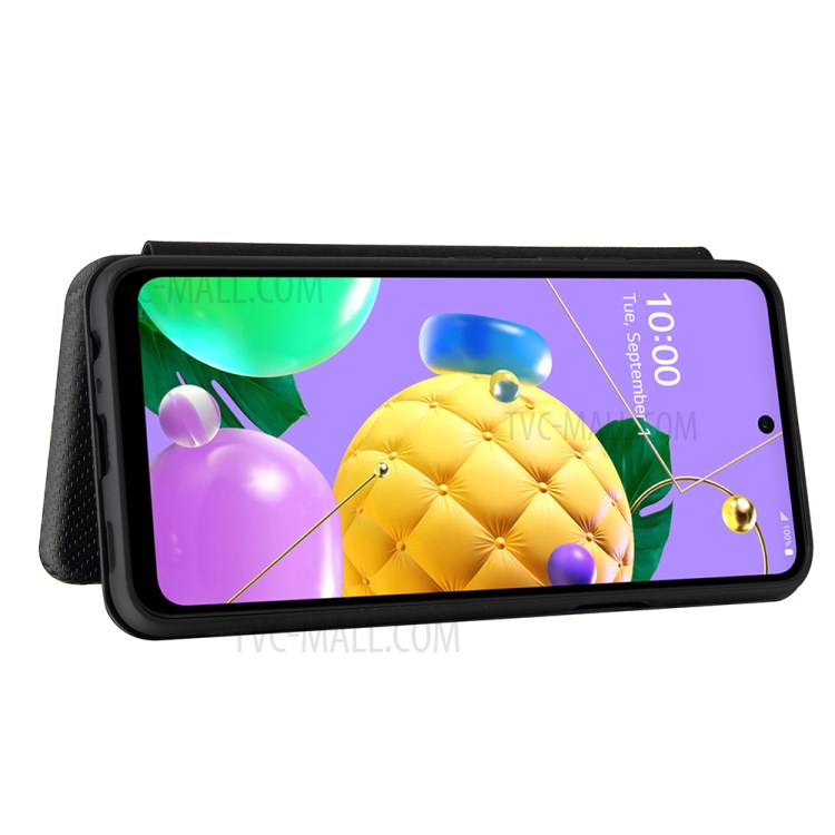 Carbon Fiber Leather Card Holder Auto-absorbed Cover Case for LG K52/K62/Q52 - Black-5