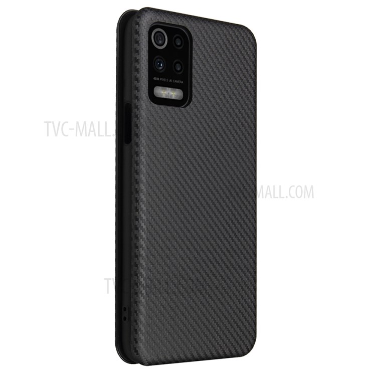 Carbon Fiber Leather Card Holder Auto-absorbed Cover Case for LG K52/K62/Q52 - Black-9